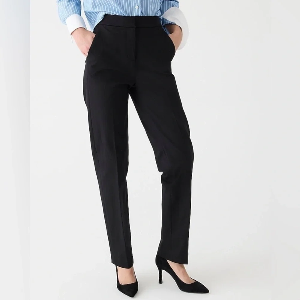 J. Crew - Black Kate Straight-Leg Pants in Bi-Stretch Cotton Blend